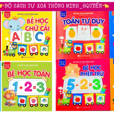Sách- Combo 4 Cuốn sách Tự xoá Thông minh: Phép trừ+ So sánh+ Toán+ Nét bút (Tặng kèm bút)