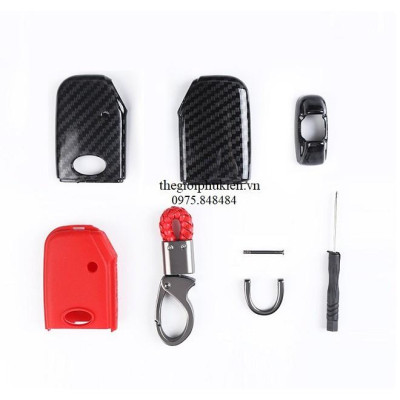 Ốp chìa khóa carbon bọc, bảo vệ chìa khóa xe Kia Sorento 2021 kèm móc đeo INOX