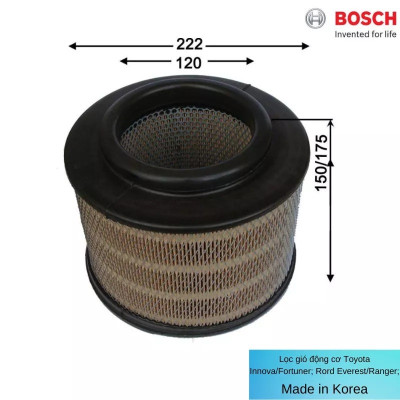 Lọc gió động cơ BOSCH A2180 Toyota Innova/Fortuner; Rord Everest/Ranger; Mazda BT-50; 0986AF2180