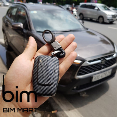 Ốp Vân Carbon Lót Silicon Bọc, Bảo Vệ Chìa Khóa Xe Toyota Camry 2019 - 2021 ( Tặng kèm móc đeo INOX )