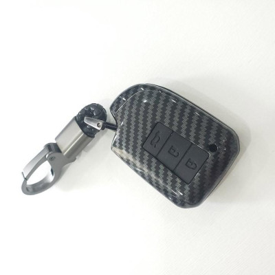 Ốp bọc chìa khóa xe Toyota Vios 2019, Toyota Yaris 2019 vân Carbon kèm móc đeo INOX