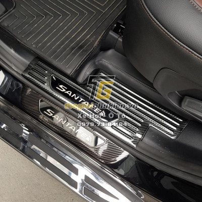 Bộ Ốp bậc cửa, Nẹp bước chân Hyundai Santafe 2021 vân Carbon