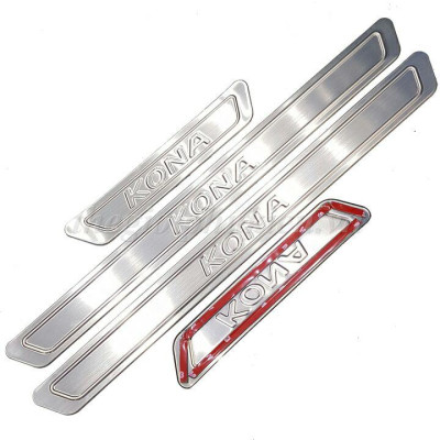 BỘ SẢN PHẨM Nẹp bước chân và ốp chống trầy cốp Hyundai Kona - Mẫu Inox