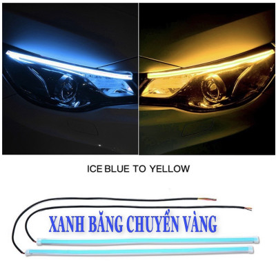 Bộ 2 dây LED mí tích hợp xi nhan chạy đuổi đèn daylight dán đèn xi nhan nháy đuổi 60cm Silicon chống nước - Xang Băng chuyển Vàng