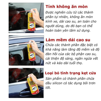️FLASH SALE️ xịt chống Kẹt kính lão hoá cao su bảo dưỡng làm mới bôi trơn gioăng kính, bôi trơn cửa nóc ô tô chuyên dụ