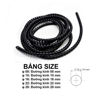 Dây xoắn ruột gà, dây bọc điện phi 6/8/10/12/16/20mm Cáp Ống PE Bảo Vệ Sắp Xếp Cáp Ống Thủy Lực Cuộn chống Xoắn Ốc