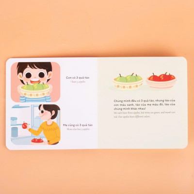 Combo Sách Song Ngữ BÉ HỌC GIAO TIẾP 2 - Từ Vựng Đối Lập (To - Nhỏ, Giống - Khác, Ít - Nhiều , Trên - Dưới), Sách Bồi Cứng Phát Triển Ngôn Ngữ Cho Bé