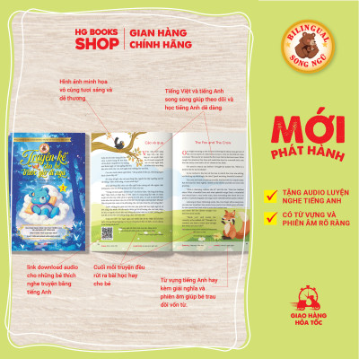 Sách song ngữ: Combo 2 tập Truyện Kể Cho Bé Trước Giờ Đi Ngủ - Cùng Con Phát Triển IQ, EQ Và Làm Quen Với Tiếng Anh, Tặng File Audio