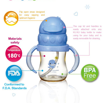 BÌNH UỐNG NƯỚC ỐNG HÚT CÓ TAY CẦM NHỰA PPSU KUKU KU5881A -140ML