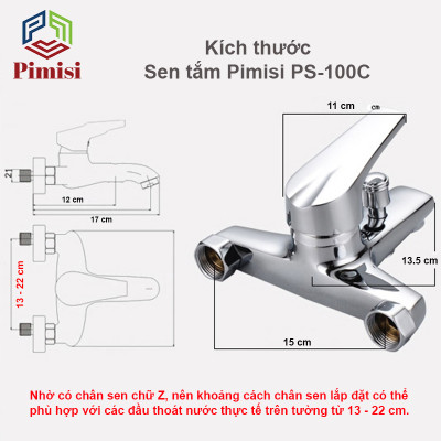 Vòi hoa sen tắm nóng lạnh Pimisi PS-100C đồng mạ Crom đầy đủ phụ kiện | Hàng chính hãng