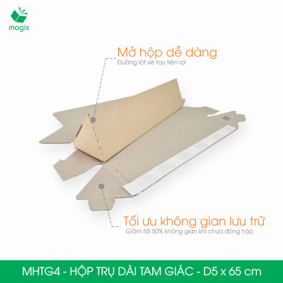 MHTG4 - D5x65 cm - 10 Hộp trụ dài tam giác thay thế ống giấy - Hộp carton đóng gói hàng