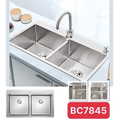 Chậu đúc 2 hố cân dương bàn Tundo Boss BC7845 khoét đá 75*42 mm