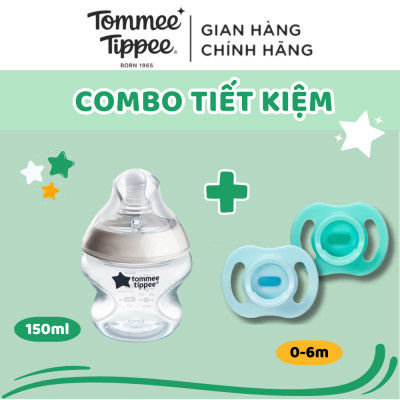 COMBO Ty Ngậm Silicon Siêu Nhẹ Cho Bé Tommee Tippee Ultra Light 0-6m & Bình Sữa Ty Siêu Mềm Tommee Tippee 150ml