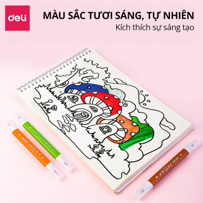 Bút Màu Dạ Marker 2 Đầu Deli - Bút Dạ Nước 12/24/36/48 Màu Vẽ Tranh Viết Calligraphy Chuyên Nghiệp - Kèm Hộp Nhựa