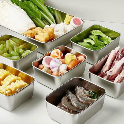 Hộp Đựng Thực Phẩm Tủ Lạnh, Đồ Ăn Bằng Inox 304 Có Nắp Nhựa Kèm Theo Tiện Lợi (135x105x58 mm)