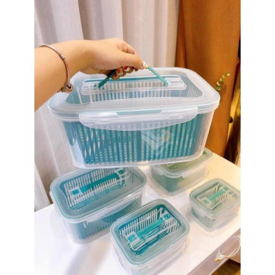 BỘ 5 HỘP ĐỰNG ĐỒ, THỰC PHẨM TỦ LẠNH 2 NGĂN CÓ NẮP ĐẬY CAO CẤP