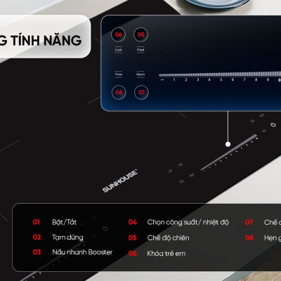 Bếp từ đôi Sunhouse SHB-566HL, Công suất 4000W, Mặt kính Ultra Vitro Ceramic bo viền sang trọng, Chức năng nấu nhanh Booster, Bảng điều khiển Slider Control siêu nhạy, Tính năng hẹn giờ, khóa trẻ em, tự động ngắt, Hàng chính hãng - BH 3 năm tại nhà
