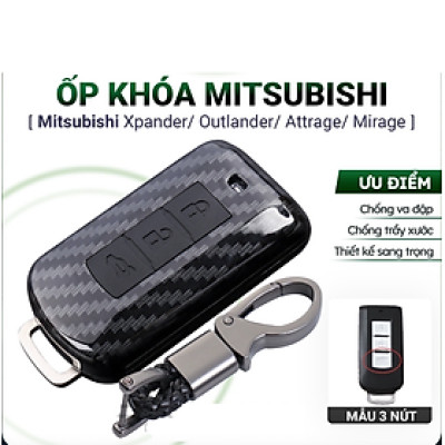 Ốp cacbon bao chìa khóa Mitsubishi Xpander, Outlander, Attrage, Mirage- có lớp silicon 