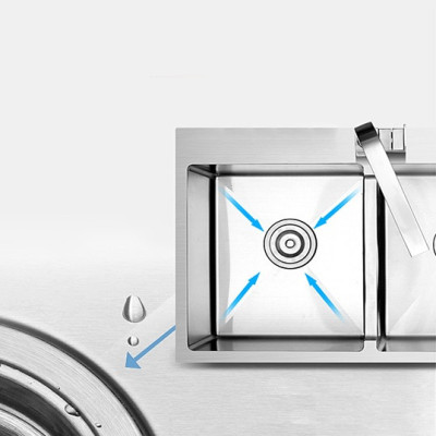 Combo chậu rửa chén bát inox Valenza 7843 hai hố lệch, vòi rửa bát đầu rút 02, bộ xả chậu, rá inox đa năng, bình xà phòng