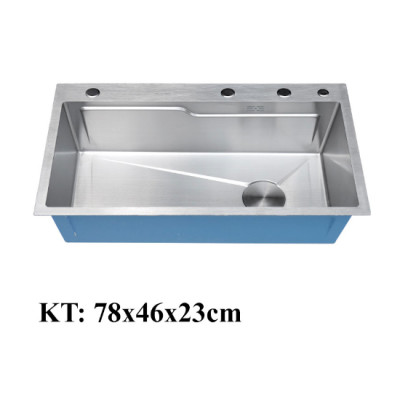 Combo chậu rửa chén bát 1 hố lớn Valenza size 7846 inox 304 kèm vòi rửa bát rút dây Valenza RT-02 inox 304, bộ xả to ngăn mùi, khay inox kín-TẶNG BÌNH NƯỚC RỬA CHÉN