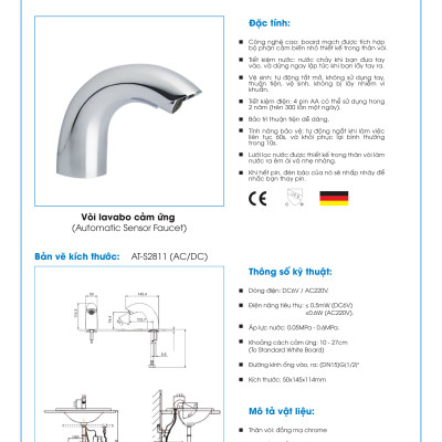 Vòi lavabo cảm ứng ATMOR AT-S2811 (AC/DC) (HÀNG CHÍNH HÃNG)