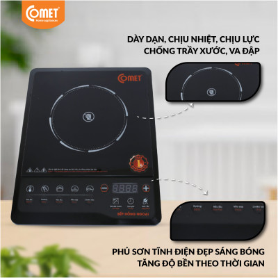 Bếp hồng ngoại Comet CM5517 – công suất 2000W, mặt kính chịu lực, đa chế độ nấu – Hàng chính hãng, bảo hành 12 tháng 