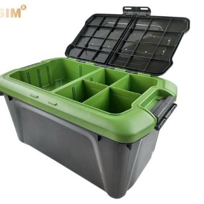 Hộp đựng đồ trên ô tô 60 lít kích thước màu đen xanh 59,5cm x 35,5cm x 35cm - hộp đựng đồ trong cốp ô tô nhãn hiệu Macsim chất liệu PP cao cấp
