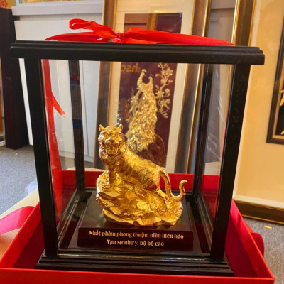 Tượng Hổ Dát Vàng 24K(24x20x16 cm) MT Gold Art- Hàng chính hãng, trang trí nhà cửa, phòng làm việc, quà tặng sếp, đối tác, khách hàng, tân gia, khai trương 