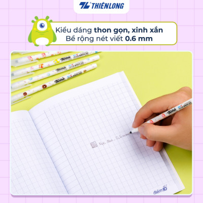Combo 30 Bút bi Thiên Long Sweetme TP-08 ngòi 0.6mm mực xanh/đen có nắp đậy phù hợp cho học sinh, sinh viên
