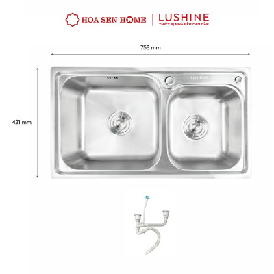 Bộ chậu rửa chén INOX 304 LUSHINE D006 công nghệ dập liền khối, thiết kế hai ngăn tiện lợi, bề mặt chống xước bền bỉ - Hoa Sen Home - Hàng chính hãng