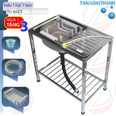 Bộ Chậu rửa bát Inox TÂN Á ĐẠI THÀNH Có Chân - Gồm 2 mẫu 1 hộc có bàn hoặc 2 hộc, Tặng rổ rút, dây cấp inox, đầu nối ống xả chống hôi