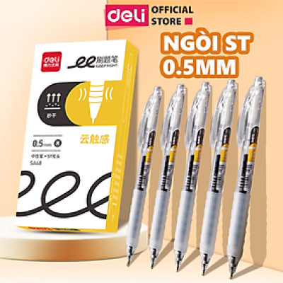 Bút Bi Nước Mực Gel Bấm Deli 0.5mm Đệm Tay Siêu Êm Ái Xinh Xắn Nhanh Khô Viết Đều Trơn Tru Nhiều Mực Có Ngòi Thay Thế