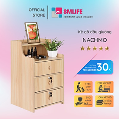 Kệ Gỗ Đầu Giường Thiết Kế Tiện Dụng  SMLIFE Nachmo