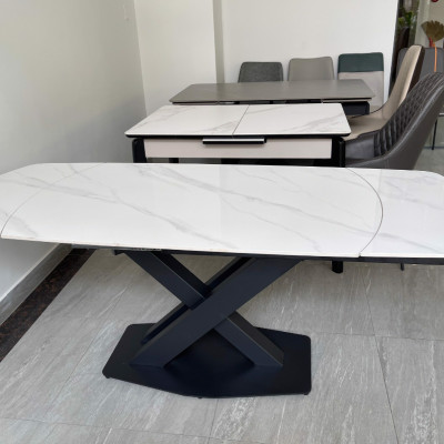 Bàn ăn thông minh xoay mặt đá Tundo chân sắt sơn tĩnh điện kích thước 1m2/1m8 x 90 x 75cm