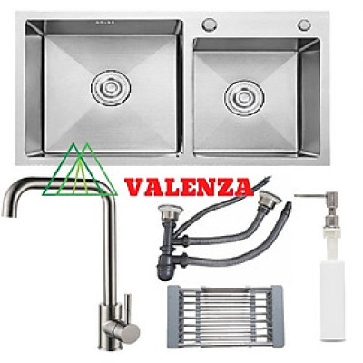 Combo chậu rửa chén inox sus304 kích thước 8245, vòi rửa chén nóng lạnh, bình xà phòng, rá inox đa năng, xả chậu