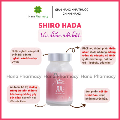 [Hàng nội địa Nhật] SHIRO HADA viên uống TRẮNG SÁNG bật tone, NGỪA MỤN, giúp da hồng hào, mịn màng (Hộp 90v/30 ngày)