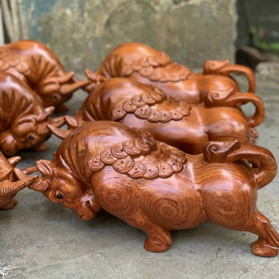Cặp bò tót bằng gỗ hương đá kt 50×17×15cm