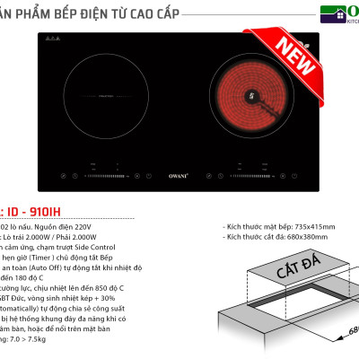 Bếp Đôi Điện Từ Kết Hợp Hồng Ngoại Inverter Cảm Ứng Đặt Âm OWANI ID-910IH - Hàng Chính Hãng