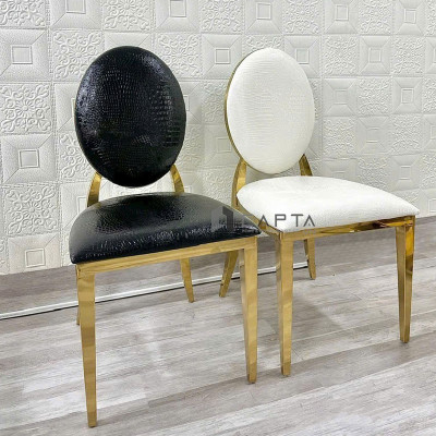 Ghế phòng ăn biệt thự Tân Cổ Điển ROYAL B-P Nội thất Capta Ghế nhà hàng nệm PVC vân da cá sấu khung chân inox mạ màu vàng gold bóng cao cấp Luxury Dining Chair