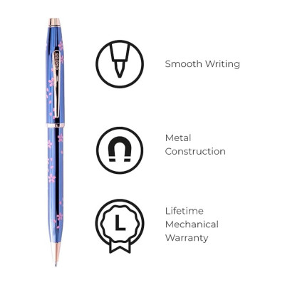 Bút Ký Doanh Nhân Bút Bi Khô Century II Hoa Anh Đào Sơn Mài Xanh Lam Mạ Vàng Hồng