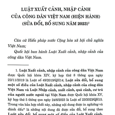Luật Xuất Cảnh, Nhập Cảnh Của Công Dân Việt Nam (Hiện Hành) (Sửa Đổi, Bổ Sung Năm 2023)