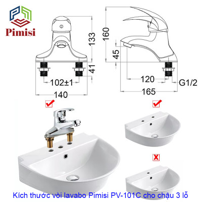 Vòi Lavabo Nóng Lạnh Pimisi Của Chậu Rửa Mặt Bằng Đồng Thau - Điều Chỉnh Nước Bằng Gật Gù Nóng Lạnh | Hàng Chính Hãng