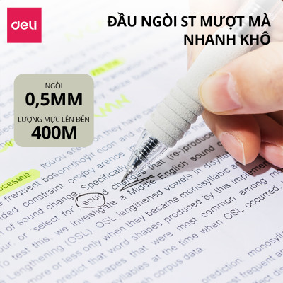 Bút Bi Nước Bút Gel Mực Bấm Deli Đệm Xốp Nhiều Màu Trơn Tru Ngòi 0.5mm Dành Cho Học Sinh Sinh Viên Văn Phòng