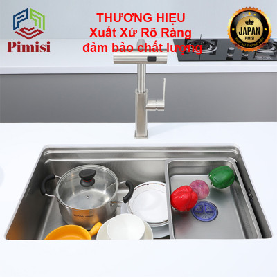 Bồn Rửa Chén Âm Bàn Pimisi PR-7843A Inox 304 Chống Xước - Bám Bẩn, Đơn 1 Hố To Kèm Xi Phông Gắn Bàn Đá Bếp | Chính Hãng