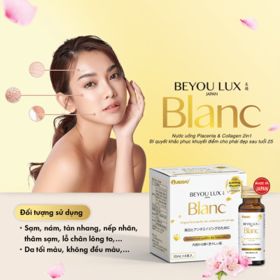 BEYOU LUX BLANC Nước Uống Collagen và Placenta 2in1 Trắng Sáng Da, Giảm Nám Tàn Nhang và Tăng Cường Độ Ẩm Cho Da