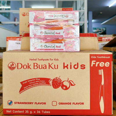 Kem đánh răng thảo dược Dokbuaku cho bé vị dâu chống sâu răng - 35g/Tuýp