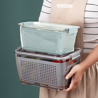 Hộp nhựa PET đựng thực phẩm để tủ lạnh 2in1 tiện dụng có lỗ thoát nước 