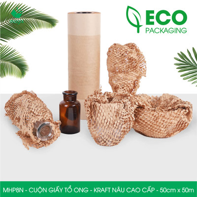 MHP8N - 50cm x 50m - Cuộn giấy tổ ong chống sốc - Kraft nâu Cao Cấp - Giấy gói hàng, gói quà