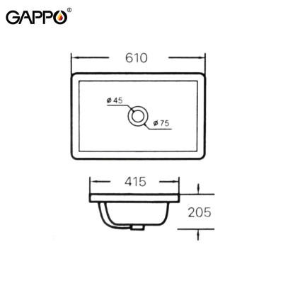 CHẬU LAVABO SỨ ÂM BÀN NHẬP KHẨU NGA GAPPO GT413 MEN TUYẾT HÌNH CHỮ NHẬT - HÀNG CHÍNH HÃNG