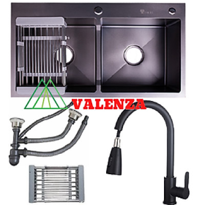 Chậu rửa chén inox 304 nano kháng khuẩn 8245 kèm vòi nước rửa chén inox 304 nano kháng khuẩn Valenza cao cấp rổ inox bộ xả chậu